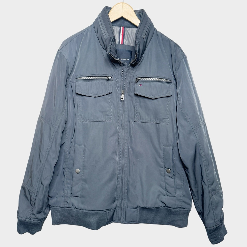 Tommy Hilfiger Performance Bomber Jacket Men XL Navy Blue Military Minimalist